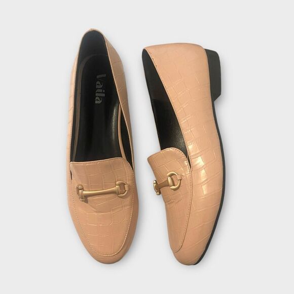 Vaila Reese Crocodile Texture Loafers Creamer Sz 10 Office Elegance - Picture 9 of 14